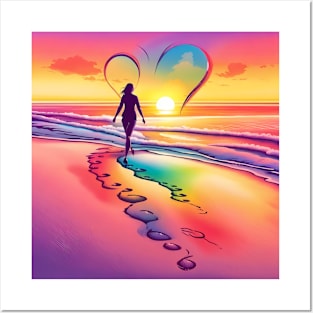 Rainbow Sunset Heart Walk Posters and Art